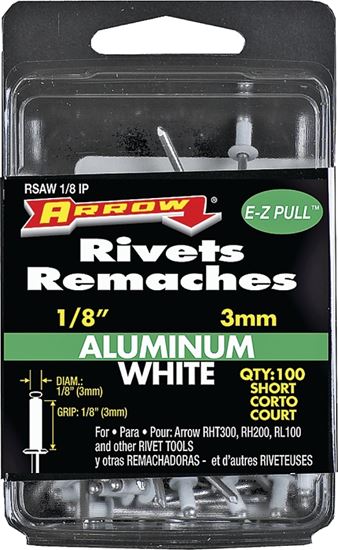 Arrow RSAW1/8IP Pop Rivet, Short, 1/8 in L, Aluminum, 100/PK