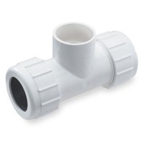NDS CPT-1000-S Pipe Tee, 1 in, Compression x Slip-Joint, PVC, White, SCH 40 Schedule, 150 psi Pressure