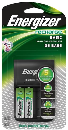 Energizer CHVCWB2 Battery Charger, AA, AAA Battery, Nickel-Metal Hydride Battery, 4 -Battery, Fold-Out Plug, Silver