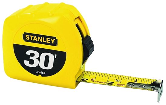 Stanley 30-464 Measuring Tape, 30 ft L Blade, 1 in W Blade, Steel Blade, ABS Case, Yellow Case