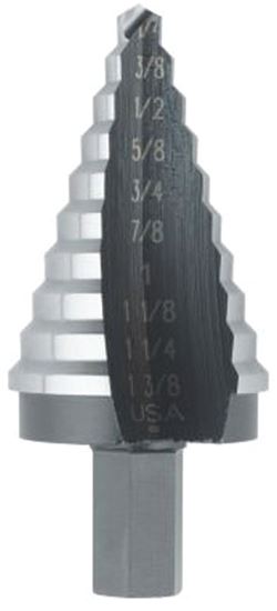 Irwin Unibit 10235 Step Drill Bit, 1/4 to 1-3/8 in Dia, 3-1/8 in OAL, 1-Flute, 1/2 in Dia Shank, Hex Shank