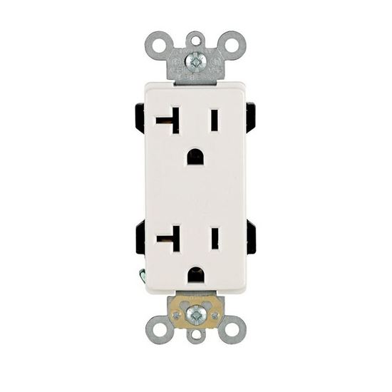 Leviton R62-16352-0WS Duplex Receptacle, 2 -Pole, 20 A, 125 V, Back, Side Wiring, NEMA: 5-20R, White