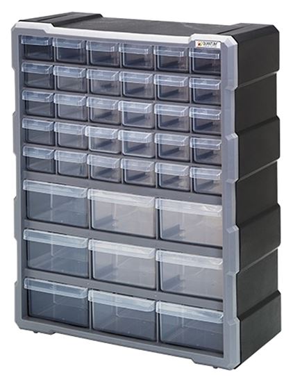 Quantum Storage Systems PDC-39BK Small Parts Organizer, 15 in L, 6-1/4 in W, 18-3/4 in H, 39-Drawer, Polypropylene