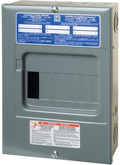 Square D Homeline HOM612L100SCP Load Center, 100 A, 6 -Space, 12 -Circuit, Main Lug, NEMA 1 Enclosure, Gray