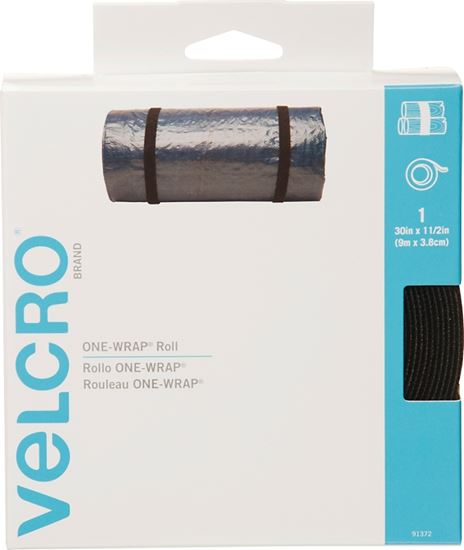 VELCRO Brand One Wrap 91372 Fastener, 1-1/2 in W, 30 in L, Nylon/Polypropylene, Black