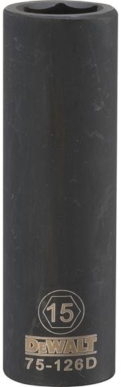 DeWALT DWMT75126OSP Deep Impact Socket, 15 mm Socket, 1/2 in Drive, 6-Point, Steel, Black Oxide