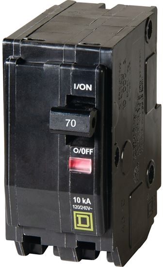 Square D QO QO270CP Circuit Breaker, Mini, 70 A, 2 -Pole, 120/240 VAC, 48 VDC, Plug Mounting, Black