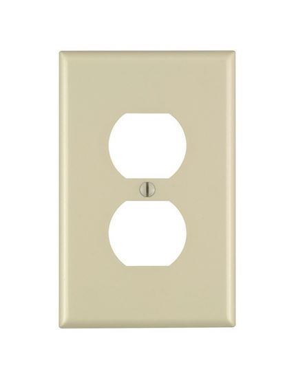 Leviton 80503-I Receptacle Wallplate, 4-7/8 in L, 3-1/8 in W, Midway, 1 -Gang, Plastic, Ivory, Surface Mounting