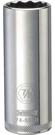 DeWALT DWMT74557OSP Drive Socket, 7/8 in Socket, 1/2 in Drive, 12-Point, Vanadium Steel, Polished Chrome