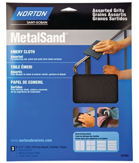 Norton MetalSand 07660747855 Sanding Sheet, 11 in L, 9 in W, Emery Abrasive, Cloth Backing