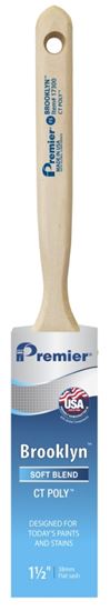 Premier Brooklyn 17300 Paint Brush, 1-1/2 in W, Flat Sash Brush, 2-1/2 in L Bristle, Polyester Bristle