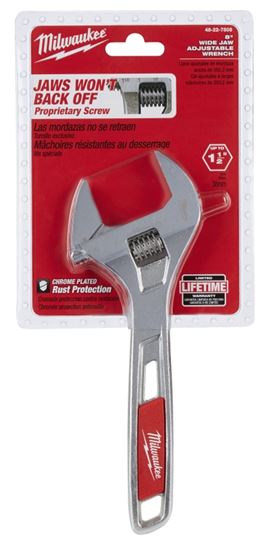 Milwaukee 48-22-7508 Adjustable Wrench, 8 in OAL, 1-1/2 in Jaw, Steel, Chrome, Ergonomic Handle