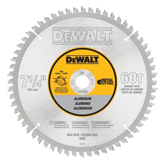 DeWALT DWA7758 Circular Saw Blade, 7-1/4 in Dia, 5/8 in Arbor, 60-Teeth, Carbide Cutting Edge