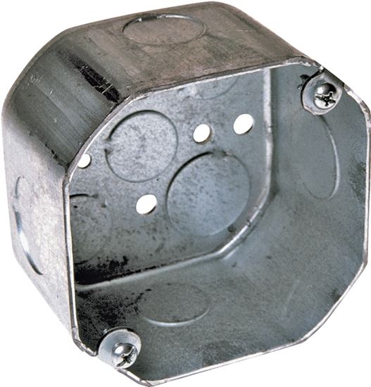 Raco 167 Octagonal Box, 4 in OAW, 2-1/8 in OAD, 4 in OAH, 6-Gang, 9-Knockout, Steel Housing Material, Gray, Galvanized