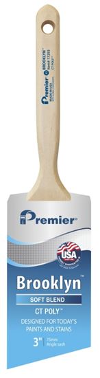 Premier Brooklyn 17293 Paint Brush, 3 in W, Angle Sash Brush, 3 in L Bristle, Polyester Bristle