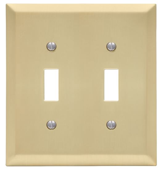 Amerelle 163TTSB Wallplate, 4-15/16 in L, 4-9/16 in W, 2 -Gang, Steel, Satin Brass, Pack of 3