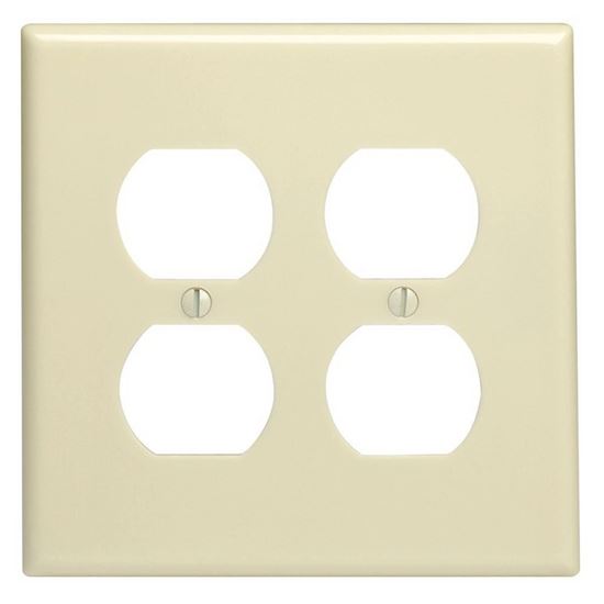 Leviton 86116 Receptacle Wallplate, 5-1/4 in L, 5.31 in W, Oversized, 2 -Gang, Plastic, Ivory, Surface Mounting