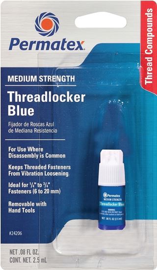 Permatex 24206 Threadlocker, Liquid, Mild, Blue, 2.5 mL Bottle