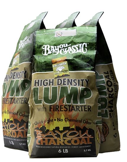 Bayou Classic 500-406 Charcoal with Firestarter, 12 min Burn Time, 6 lb Bag, Pack of 4