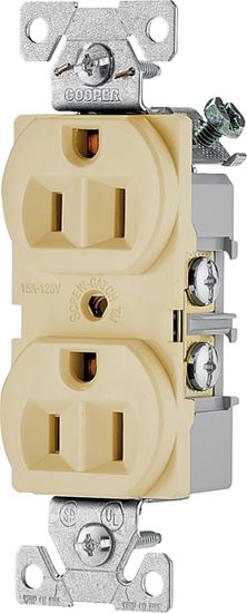 Eaton BR15V-SP Duplex Receptacle, 2-Pole, 15 A, 125 V, Back, Side Wiring, NEMA: 5-15R, Ivory