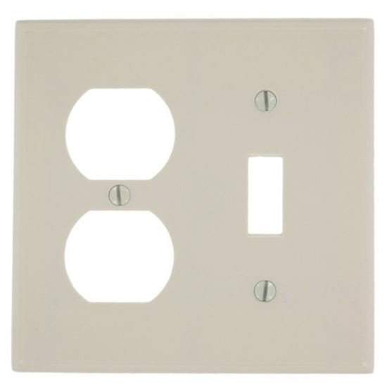 Leviton 78005 Combination Wallplate, 4-1/2 in L, 4-9/16 in W, 2 -Gang, Thermoset Plastic, Light Almond, Smooth