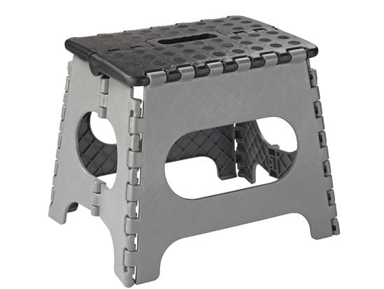 Simple Spaces Folding Step Stool, 10-5/8 in H, 1-Step, 330 lb, Plastic, Black/Gray