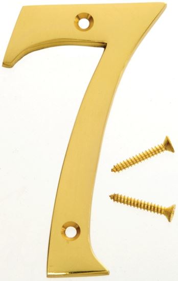 Hy-Ko BR-90/7 House Number, Character: 7, 4 in H Character, 2-1/2 in W Character, Brass Character, Brass