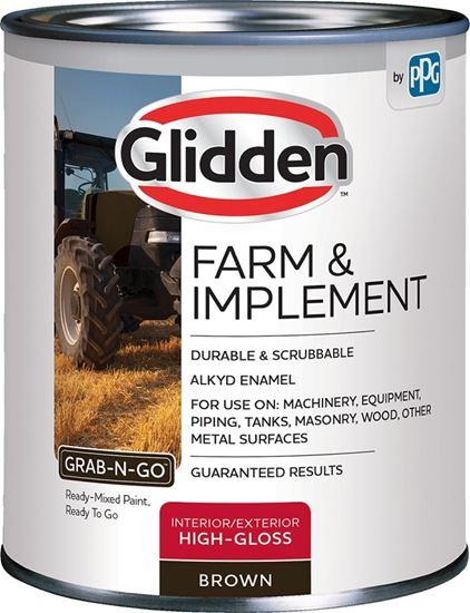 Glidden Grab-N-Go, Farm and Implement GLFIIE50 Series GLFIIE50BR/04 Enamel Paint, High-Gloss Sheen, Brown, 4 qt, Pack of 4