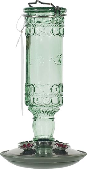 Perky-Pet 8108-2 Bird Feeder, Antique Bottle, 10 oz, 4-Port/Perch, Glass/Metal, Green, 10 in H, Pack of 2