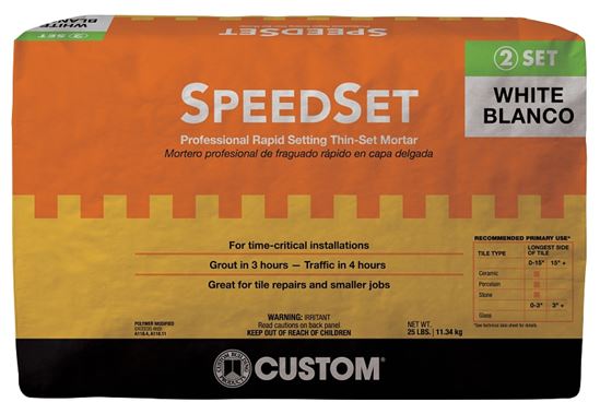 Custom SpeedSet Series SDSW25 Fortified Thin-Set Mortar, White, Powder, 25 lb, Bag