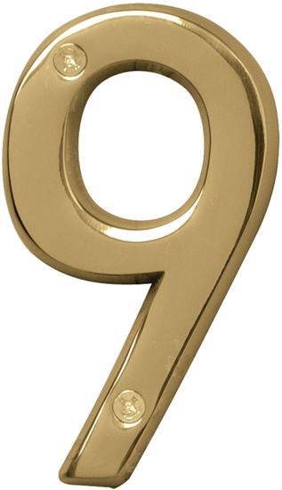 Hy-Ko Prestige Series BR-42PB/9 House Number, Character: 9, 4 in H Character, Brass Character, Solid Brass, Pack of 3