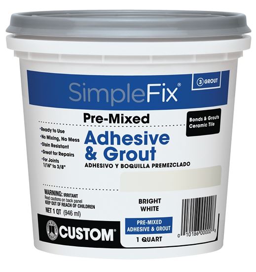 Custom SimpleFix TAGWQT Pre-Mixed Adhesive and Grout, Bright White, 1 qt Pail, Pack of 6