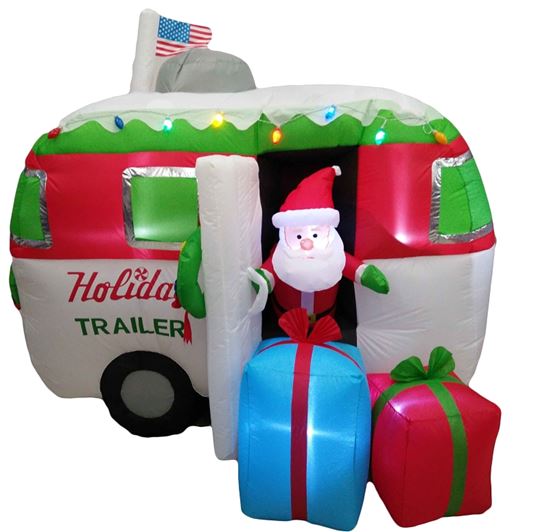 Hometown Holidays 90513 Inflatable Santa Trailer, Blue/Green/Red/White, LED Bulb