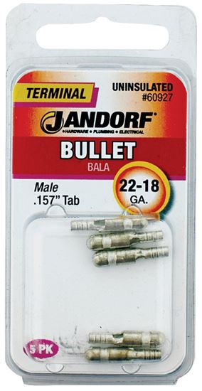 Jandorf 60927 Bullet Terminal, 600 V, 22 to 18 AWG Wire, Copper Contact, 5/PK