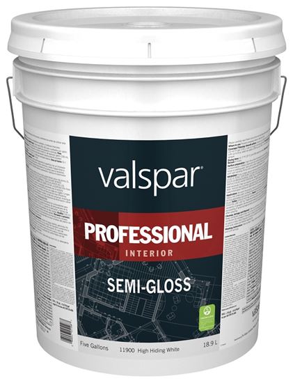 Valspar 11900 Series 045.0011900.008 Interior Paint, Semi-Gloss Sheen, High-Hide White, 5 gal, Pail