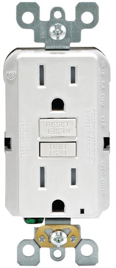 Leviton R92-GFTR1-0KW GFCI Duplex Receptacle, 2 -Pole, 15 A, 125 V, Back, Side Wiring, NEMA: 5-15R, White