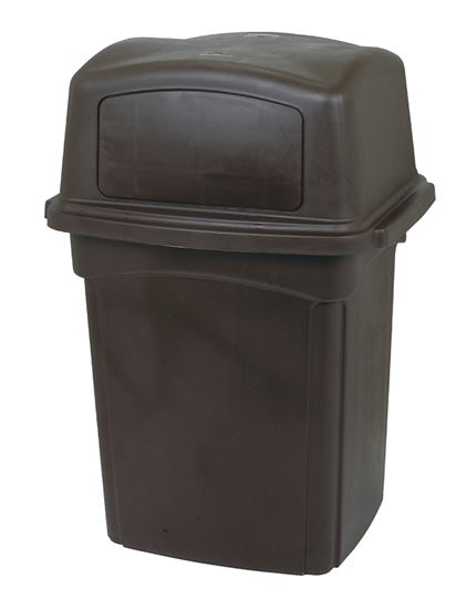 Continental Commercial Colossus 6452BN Trash Receptacle, 45 gal, HDPE, Brown, Spring Loaded Doors