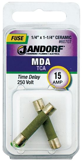 Jandorf 60707 Time Delay Fuse, 15 A, 250 V, 750 A, 10 kA Interrupt, Ceramic Body