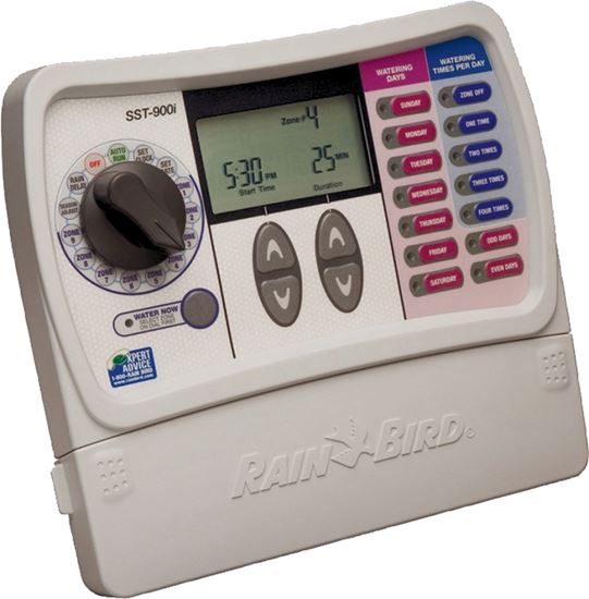 Rain Bird SST900IN Irrigation Timer, 120 V, 9 -Zone, 1 -Program, Digital Display, Wall Mounting, White