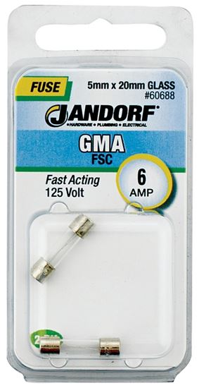 Jandorf 60688 Fast Acting Fuse, 6 A, 125 V, 10 kA Interrupt, Glass Body