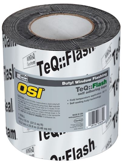 OSI 1532159 Butyl Window Flashing Tape, 75 ft L, 6 in W, Black, Self-Adhesive