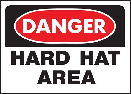Hy-Ko 507 Danger Sign, Rectangular, HARD HAT AREA, Black Legend, White Background, Polyethylene, Pack of 5