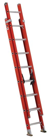 Louisville FE3216 Extension Ladder, 193 in H Reach, 300 lb, 1-1/2 in D Step, Fiberglass, Orange