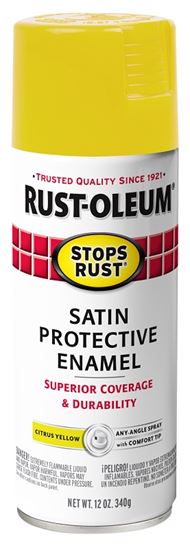 Rust-Oleum Stops Rust 365144 Protective Enamel Paint, Satin, Citrus Yellow, 12 oz, Aerosol Can