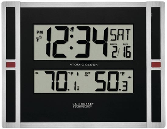 La Crosse 513-149 Clock, Square, Black Frame, Plastic Clock Face, Digital