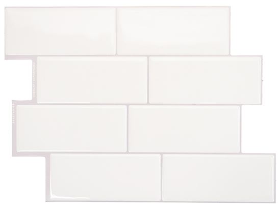 Smart Tiles Mosaik Series SM1100G-04-QG Wall Tile, 8.38 in L Tile, 11.56 in W Tile, Straight Edge, Resin, White, Glossy, Pack of 6