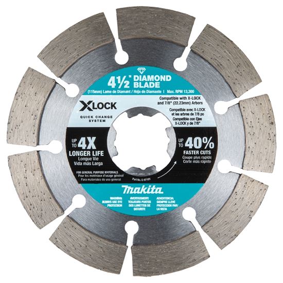 Makita X-LOCK E-07191 Blade, 4-1/2 in Dia, 7/8 in Arbor, Segmented Rim