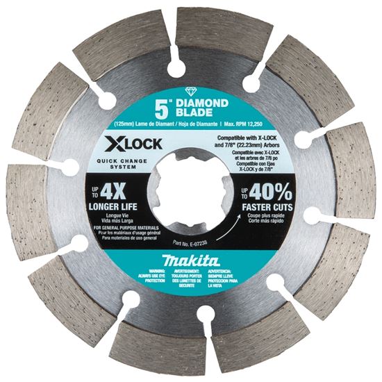 Makita X-LOCK E-07238 Blade, 5 in Dia, 7/8 in Arbor, Segmented Rim