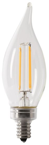 Feit Electric BPCFC60/950CA/FIL LED Bulb, Decorative, Flame Tip Lamp, 60 W Equivalent, E12 Lamp Base, Dimmable, Clear, 2/PK