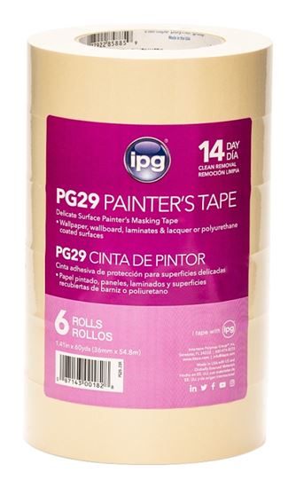 IPG PG29..23R Masking Tape, 60 yd L, 1.41 in W, Paper Backing, Beige